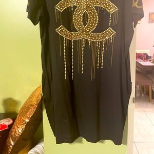 Gorgeous Mini Black Dress with Channel Logo Design